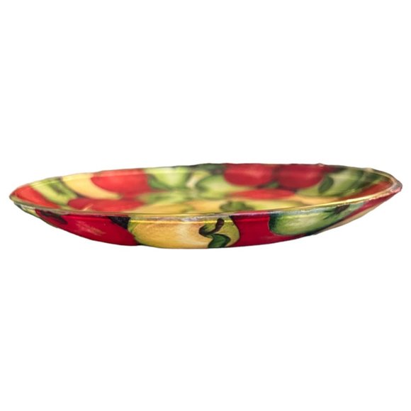 RARE! Vtg Decoupage APPLE PLATE Red Green Yellow Apples Vivid Fruit 10” D MINT! - Picture 2 of 4